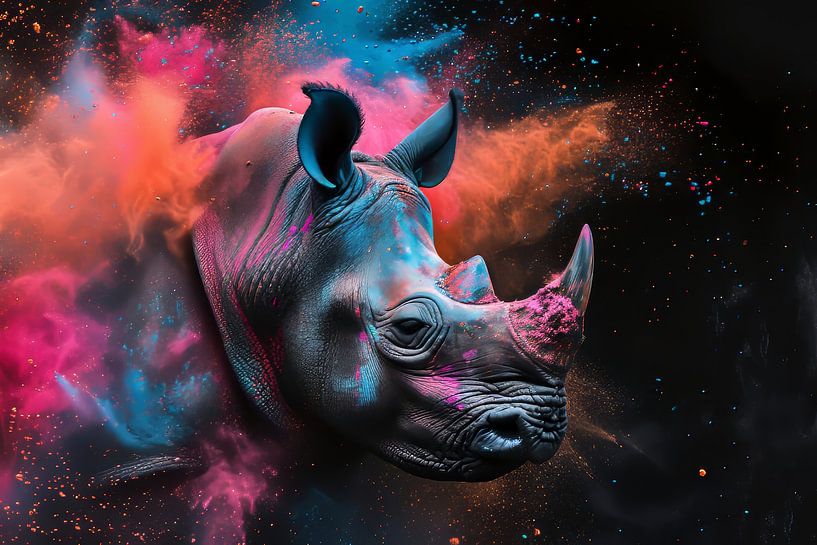 Kosmische Kracht - Neushoorn in Sterrenstof van Eva Lee