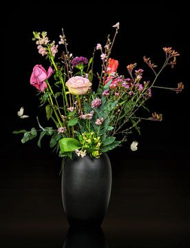 Nature morte d'un bouquet de fleurs : Rose pâle