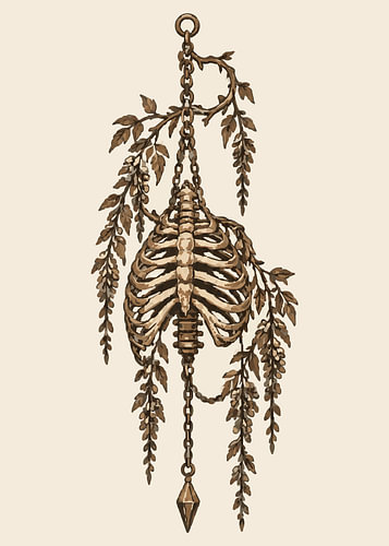 Mobile botanique gothique ancien en forme de cage thoracique