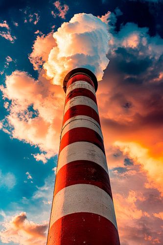 Industriële schoorsteen bij zonsondergang