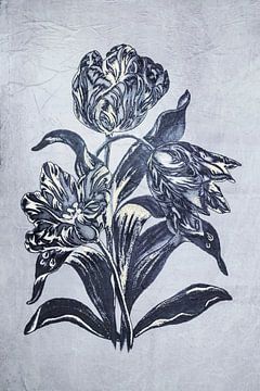 Tulipe en bleu de Delft et argent. sur Alie Ekkelenkamp