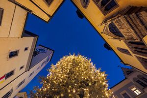 Kerstboom op de Rathausplatz in Regensburg van Robert Ruidl