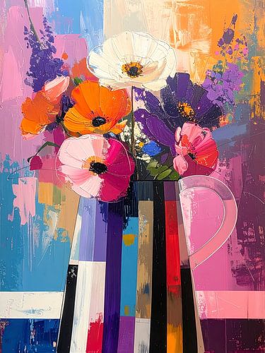 Modernes abstraktes Stilleben. Vase mit Blumen im Pop Art Stil von STUDIO ARTSY
