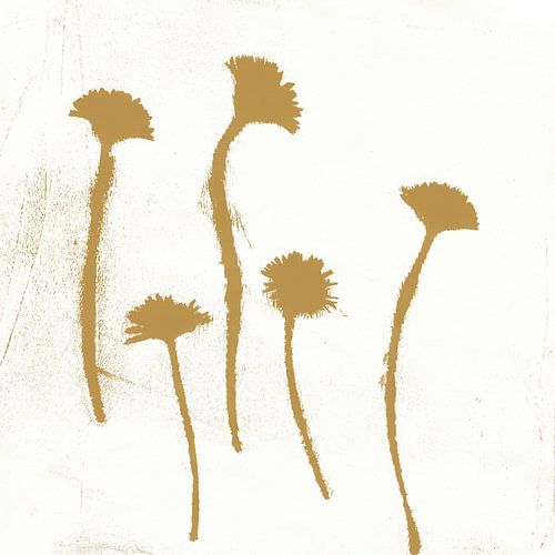 Natuurlijk leven. Moderne botanische kunst. Paardenbloemen in okergeel op wit