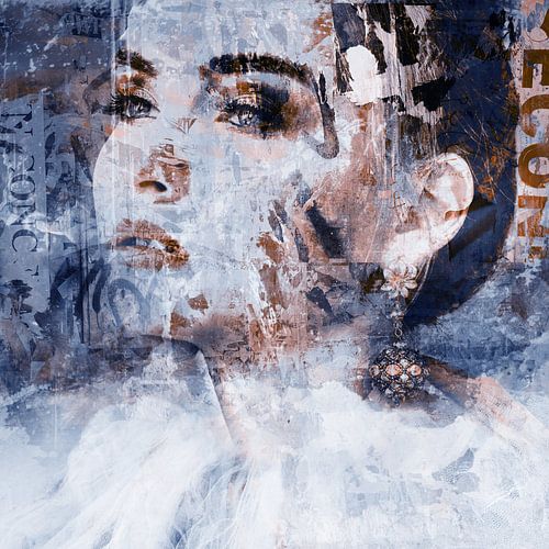 Urban Chic Meisje met de parel, Portret van een vrouw  in het blauw