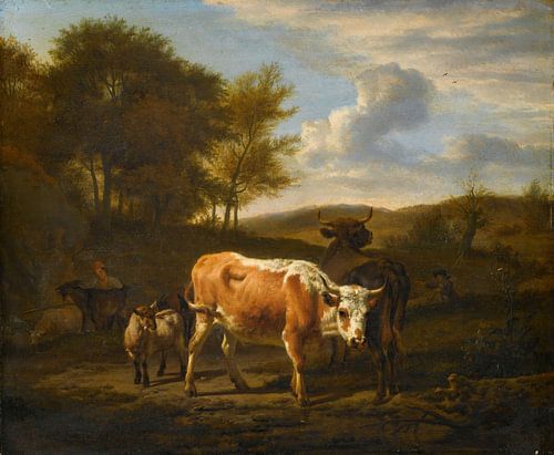 Bergachtig landschap met vee, Adriaen van de Velde