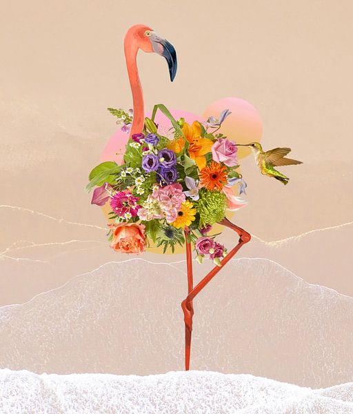 Flamingo on the beach van Gisela- Art for You