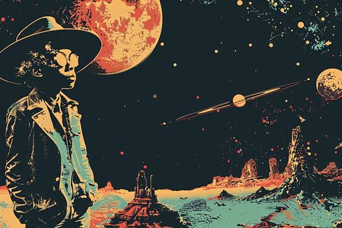 Astronaut in Ruimte met Rode Planetaire Achtergrond