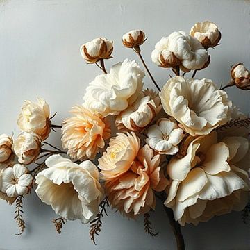 een boeket van wit zachte oranje pioen rozen. van J.a Dijkstra