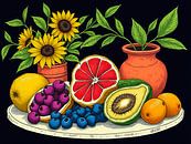 Illustratie van een kleurrijk stilleven met bloemen en fruit van The Photo Artist thumbnail