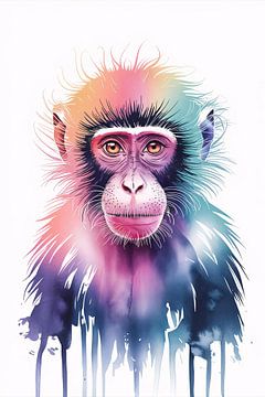 Kleurrijk aap aquarel kunstwerk van Art & Soul Creations