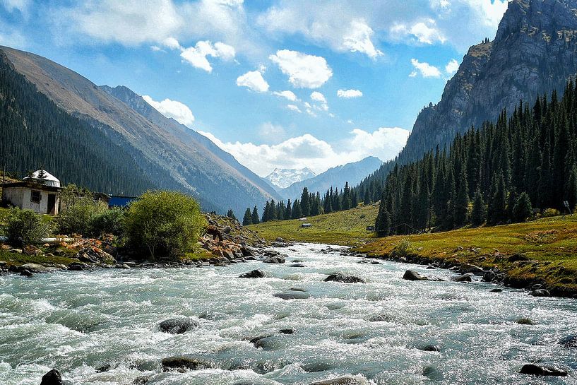 Fluss im Altyn-Arazhan-Tal im Tien-Shan-Gebirge, Kirgisistan von Ton Wever