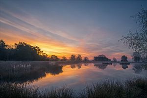Sonnenaufgang über einen kleinen See auf dem Dwingelderveld