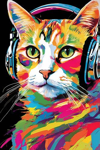 Kleurrijke kat met muziek