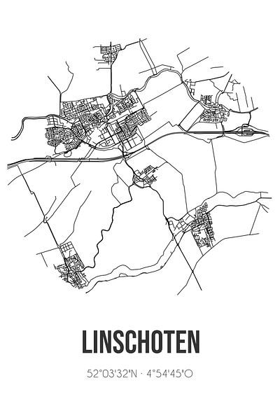 Linschoten (Utrecht) | Map | Black and white by Prints of Place
