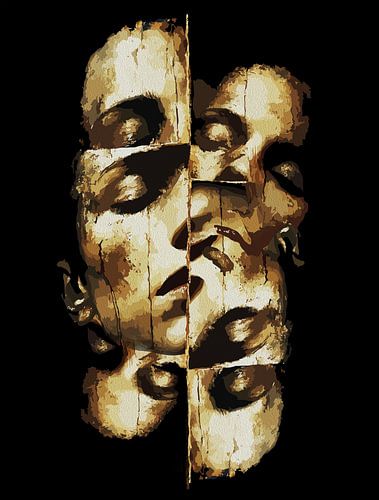 Dualiteit in Goud - Abstract Modern Portret Muurkunst