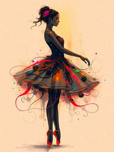 Ballerina danst in een explosie van kleur