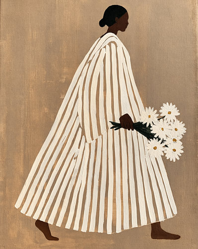 Daisies in Motion | Woman with flowers in a striped dress by Studio Allee