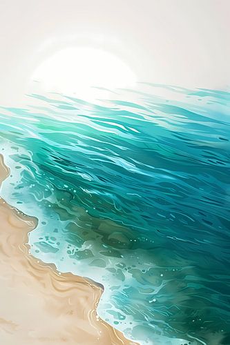 Minimalistisch schilderij van zee en strand