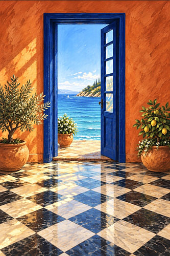 The open blue door