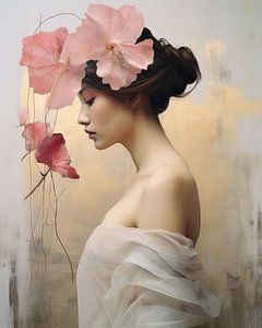 Porträt im Collage-Stil mit rosa und goldenen Akzenten
