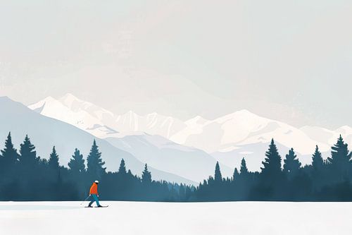 Skieurs dans un paysage de montagne enneigé