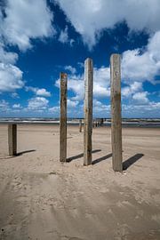 Strandpalen bij naaktstrand van Peter Bartelings