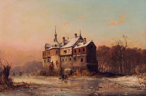 Carl Hilgers, Waterburcht in een winters landschap, 1845