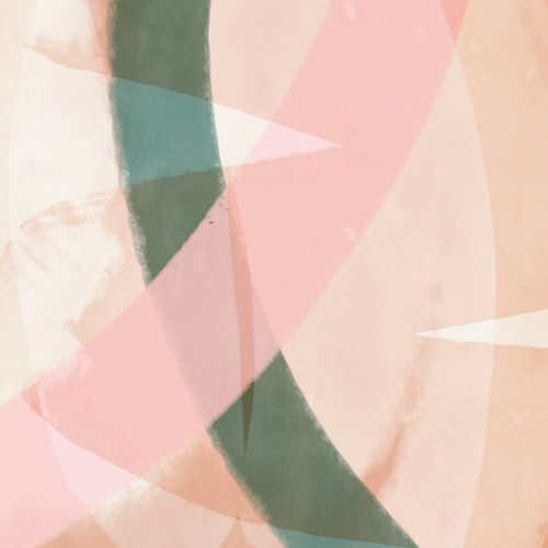 Abstract schilderij in roze en groen