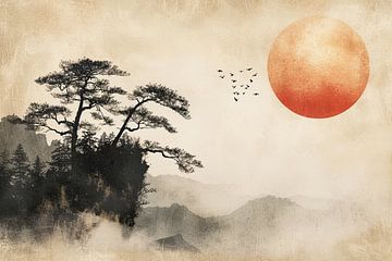 Zen mountain landscape Asian style by Vlindertuin Art