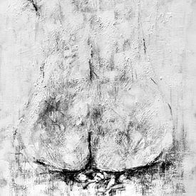 Peinture du dos d'un modèle féminin nu en noir et blanc. sur Therese Brals