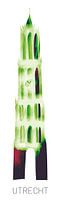 Domtoren Utrecht in mist - abstract werk groen, rood, zwart