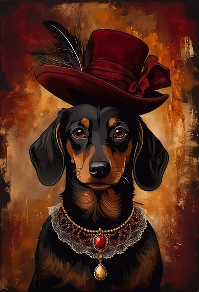 Chien teckel en robe victorienne par MIROKKU