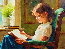 Lezend meisje olie schilderij van The Photo Artist