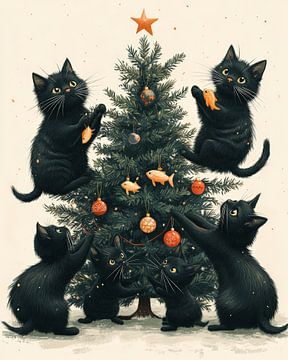 Festliche Katzen und der Weihnachtsbaum