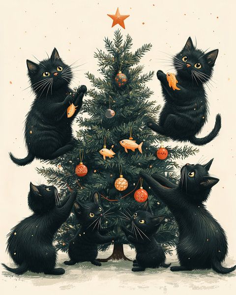 Festliche Katzen und der Weihnachtsbaum von Hikmah Hidahasbi