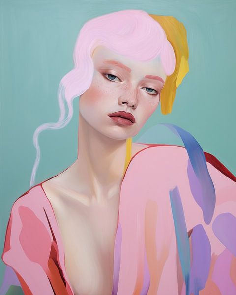 Colourful portrait, illustration in bright colours by Carla Van Iersel