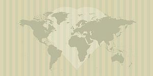 Weltliebe, Weltkarte mit einem Herz im Hintergrund von Yrrah Prints