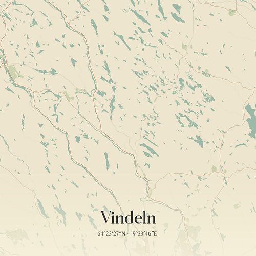 Alte Karte von Vindeln, Schweden.