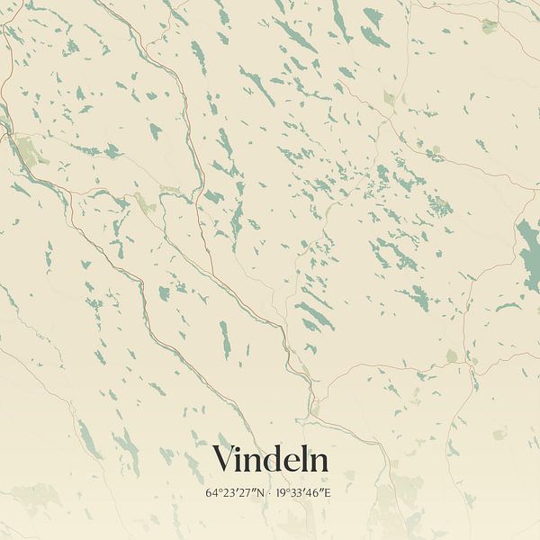 Vintage map of Vindeln, Sweden. by MyCityPoster on canvas, poster ...