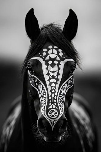 Artistiek paardenportret in zwart-wit