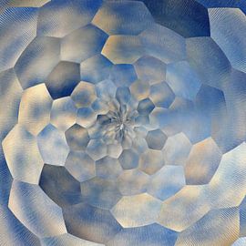 Abstract hexagon patroon in blauw en beige tinten van Maurice Dawson