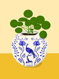 Plante crêpe dans un pot bleu Delft sur Linda van Moerkerken