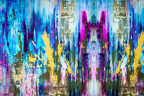 Modern, Abstract Digitaal Kunstwerk in Blauw Geel Roze