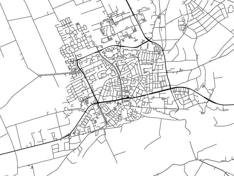 Karte von Wageningen in Schwarz ud Weiss von De Kaartenwinkel