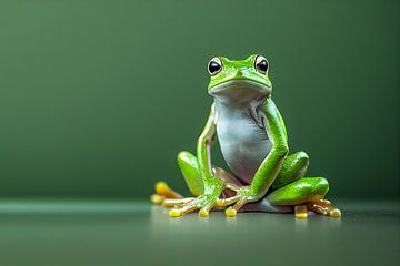 Green frog on green background illustration by Animaflora PicsStock