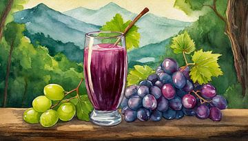 Glas met druivensap in Toscane, aquarel kunstontwerp van Animaflora PicsStock