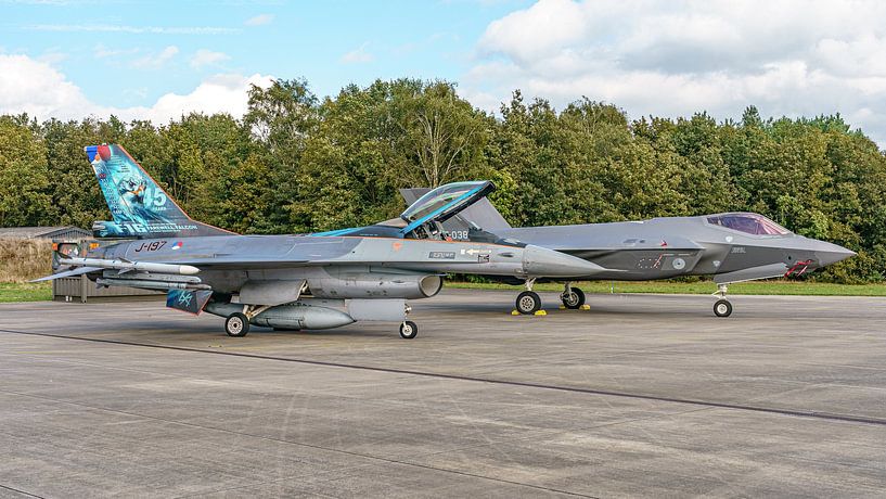 Farewell F-16 next to the Royal Air Force's new F-35. by Jaap van den Berg