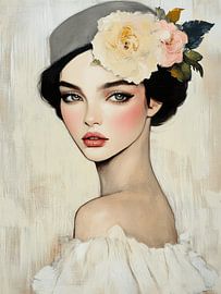 Portrait avec une touche rétro dans des couleurs pastel sur Carla Van Iersel