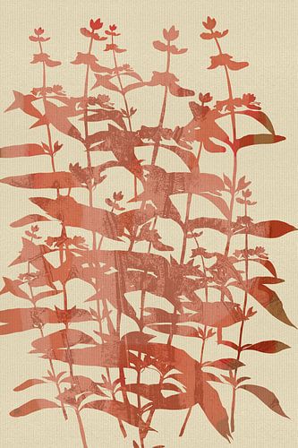 Terracotta bladeren op crèmekleurig linnen